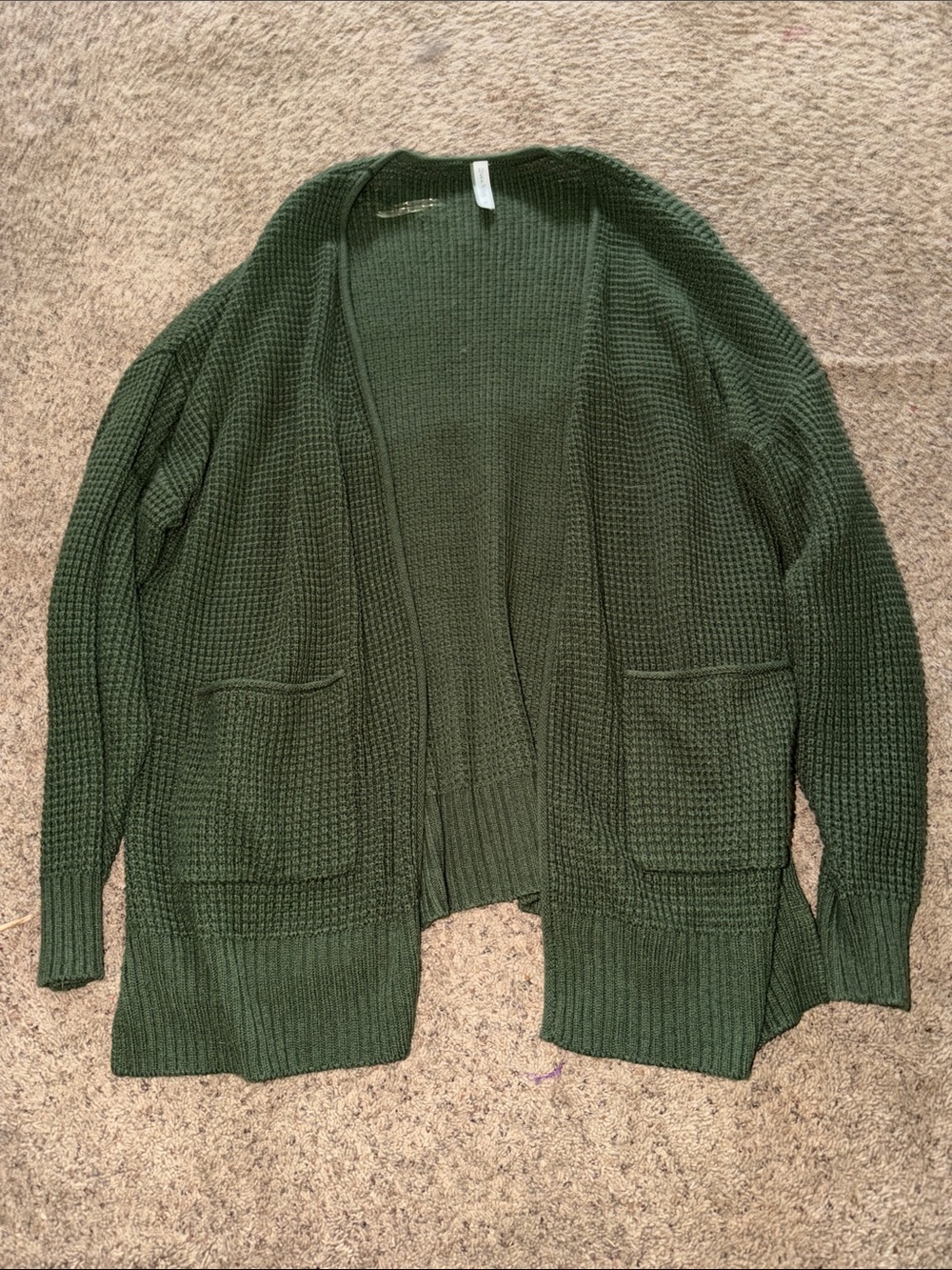Open-Front Waffle Cardigan — Olive Green
